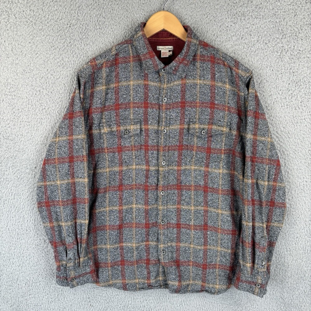 Carbon 2 Cobalt Shirt Mens Large Gray Plaid Button Up Flannel Work Casual
